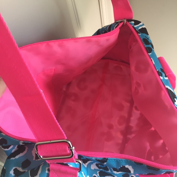 ❤️Justice gym bag canvas all about swim hot pink and blue leopard print glittery - Picture 8 of 15